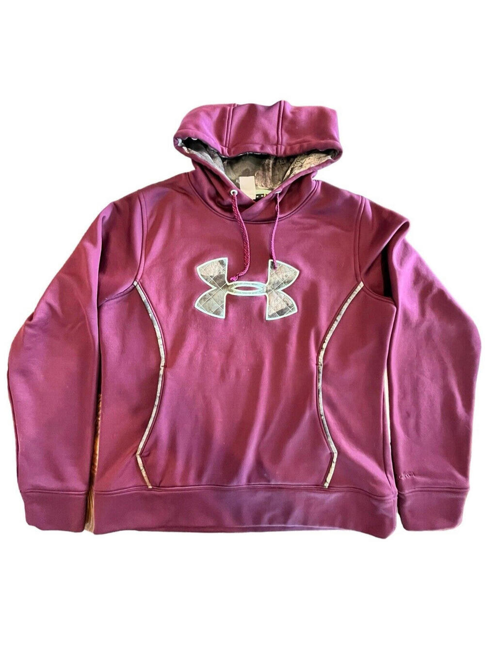 Under Armour Hoodie Women’s Large Semi Fitted Burgundy Maroon Camouflage Logo